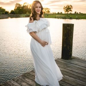 White Chiffon Bump Friendly Maternity Dress